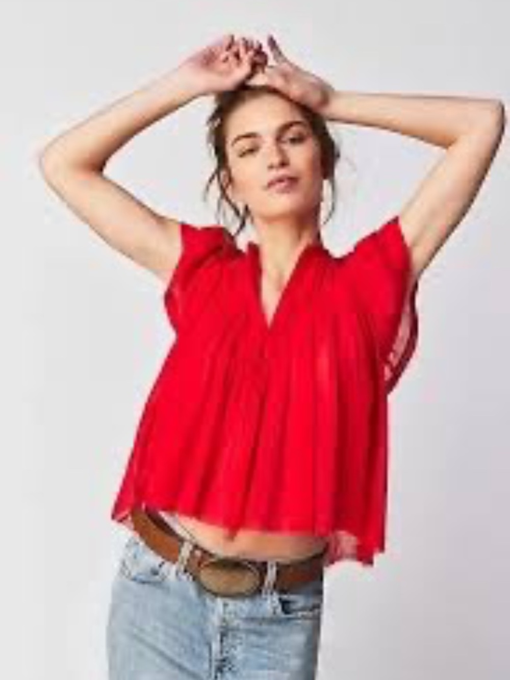 NWOT Free People FP One Padma Top Red V Neck Flutter Sleeve